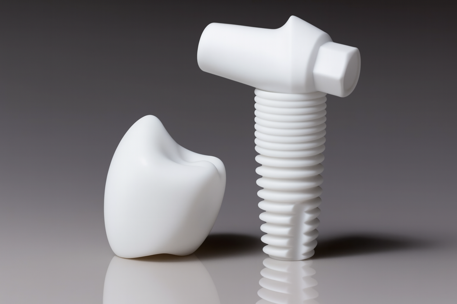 Zirconia dental implant close-up