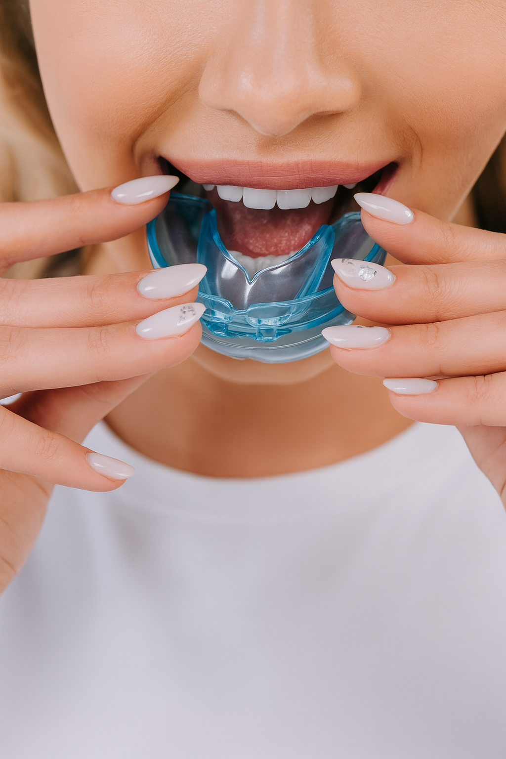 custom mouth guard in Houston being placed in mouth