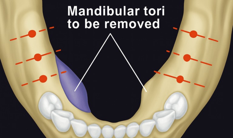 Medical illustration of mandibular tori removal at Dr. Friedberg & Associates in Houston