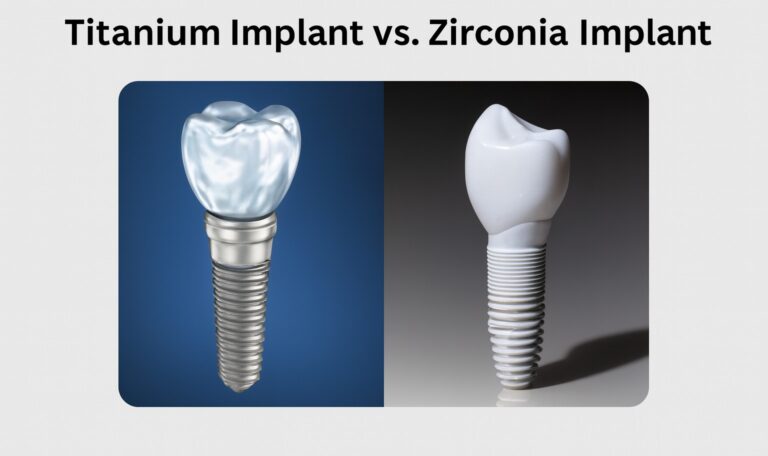 Zirconia dental implant with ceramic crown shown separately