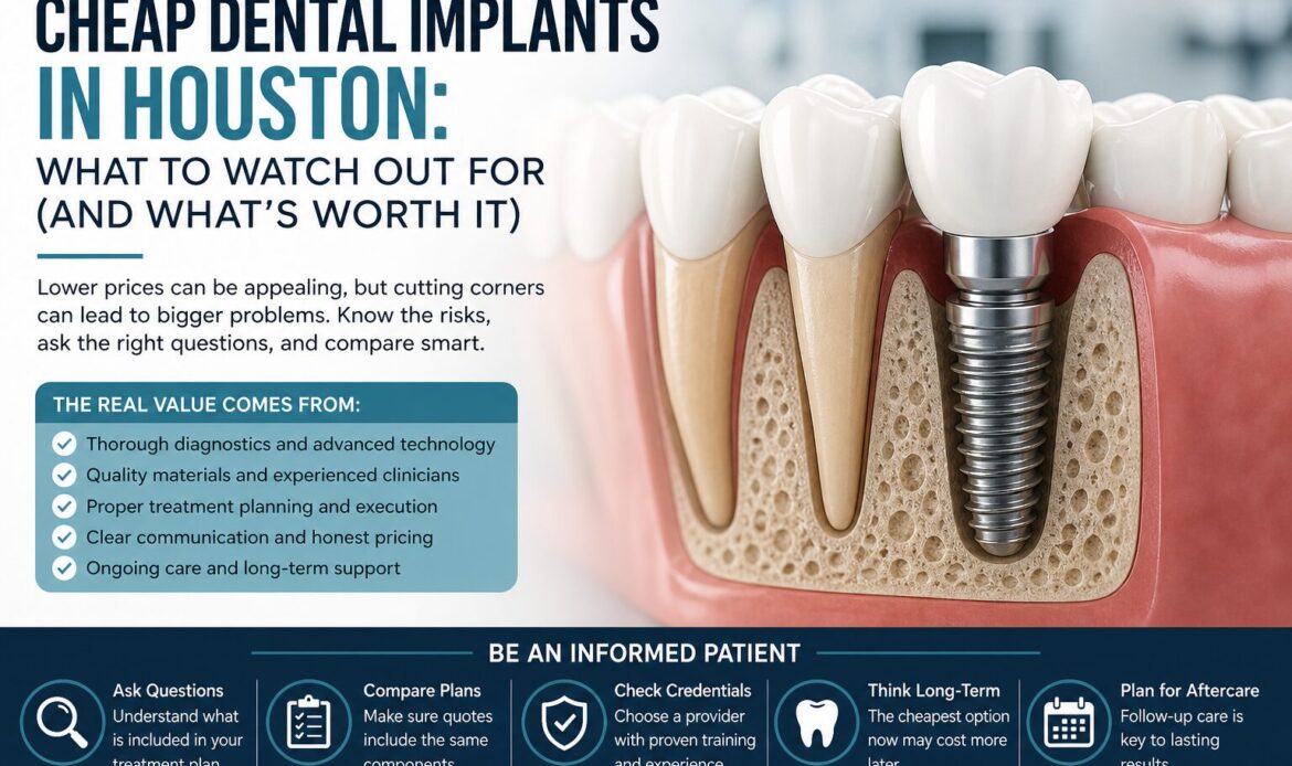 cheap dental implants Houston infographic showing risks and safe options