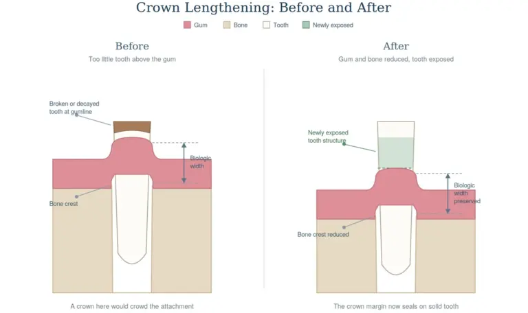 Diagram of biologic width and bone level before crown lengthening